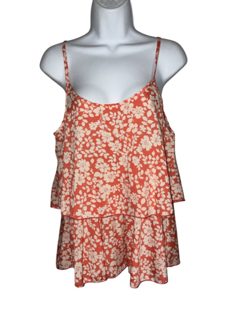 Sz.S*Poetry*Coral/White Floral Print Tank Top